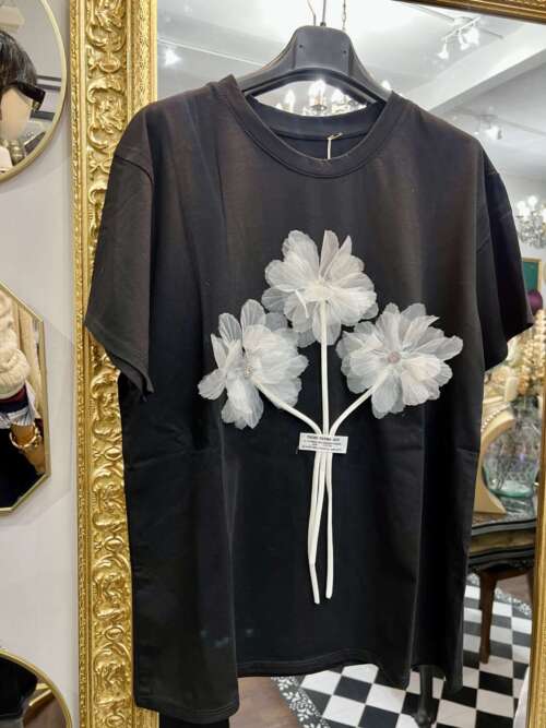 Tshirt Fiori in Organza Nera