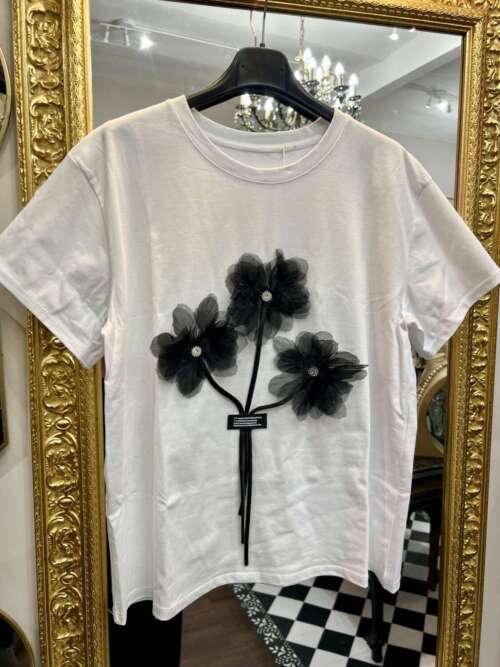 Tshirt Fiori in Organza Bianca