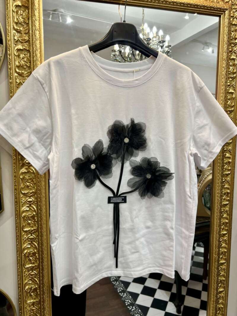 Tshirt Fiori in Organza Bianca