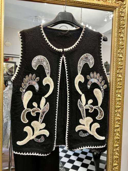 Gilet in Maglia con Applicazioni Nero
