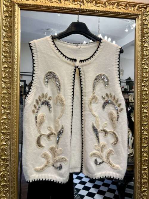 Gilet in Maglia con Applicazioni Bianco