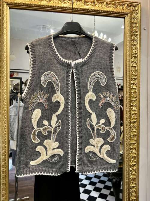 Gilet in Maglia con Applicazioni Grigio