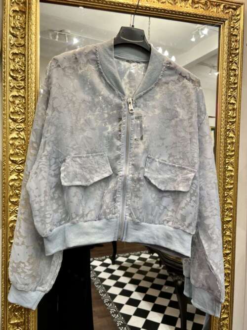 Bomber in Organza Lavorato Celeste