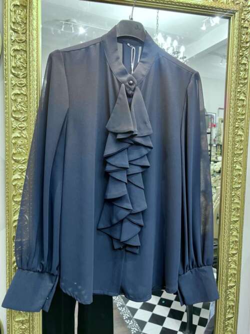 Camicia in Chiffon con Rouches Blu