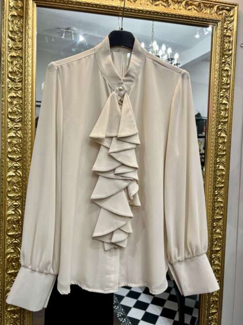 Camicia in Chiffon con Rouches Beige