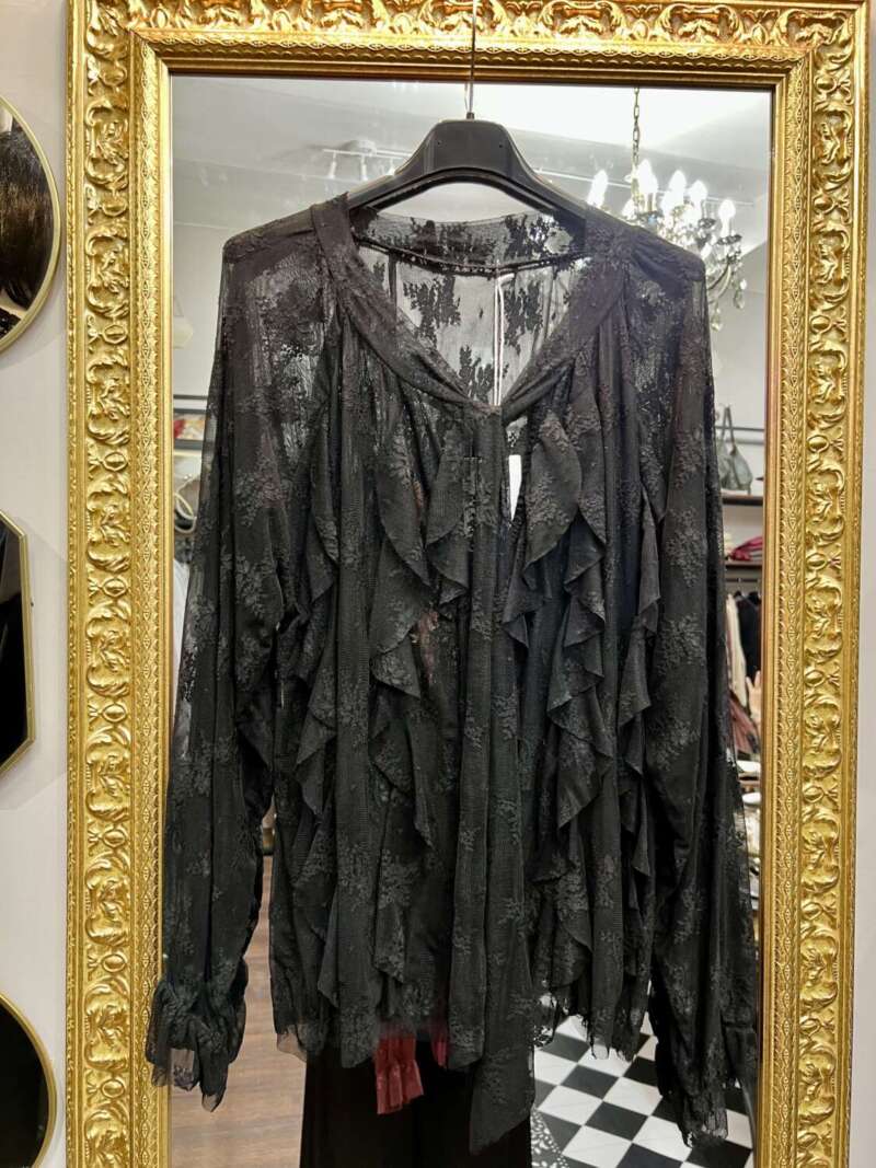 Blusa in Pizzo con Rouches Nera