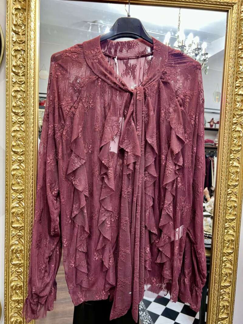 Blusa in Pizzo con Rouches Bordeaux