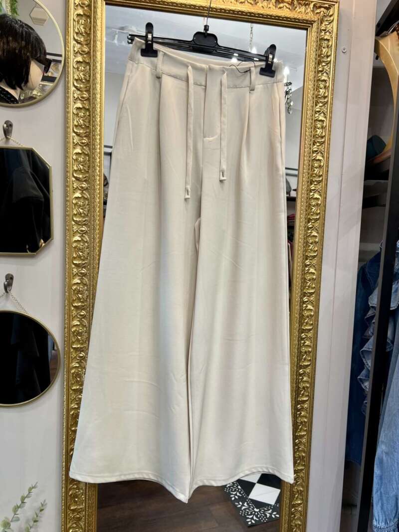 Pantaloni Palazzo con Impunture Panna