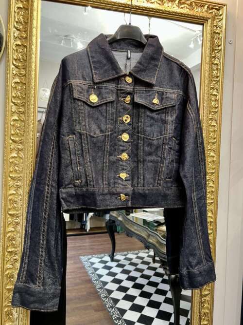 Giubbino in Jeans con Bottoni Oro