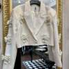 Blazer Crop con Fiori Applicati Panna