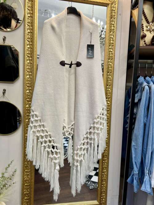 Poncho con Frange Bianco