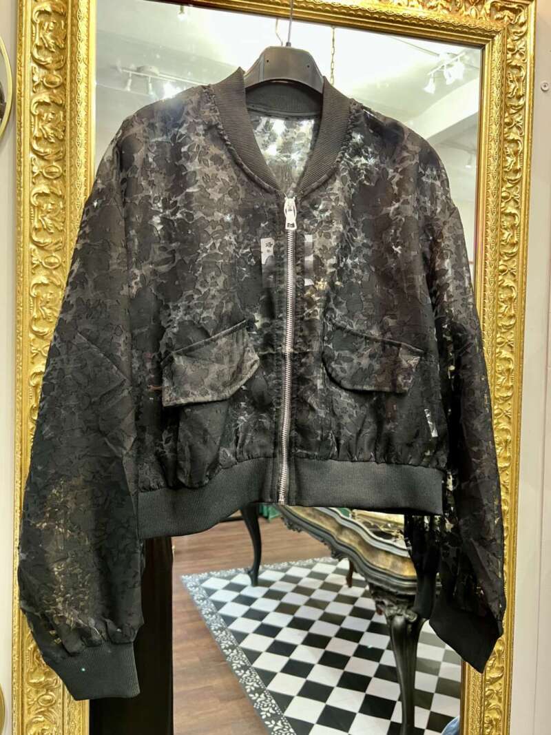 Bomber in Organza Lavorato Nero