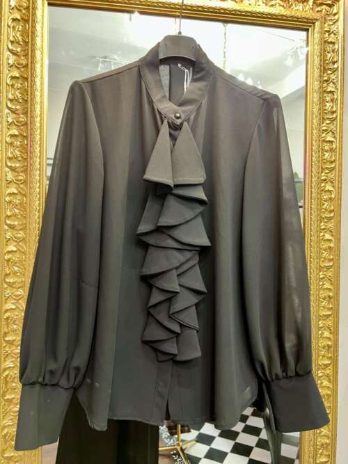 Camicia in Chiffon con Rouches Nera