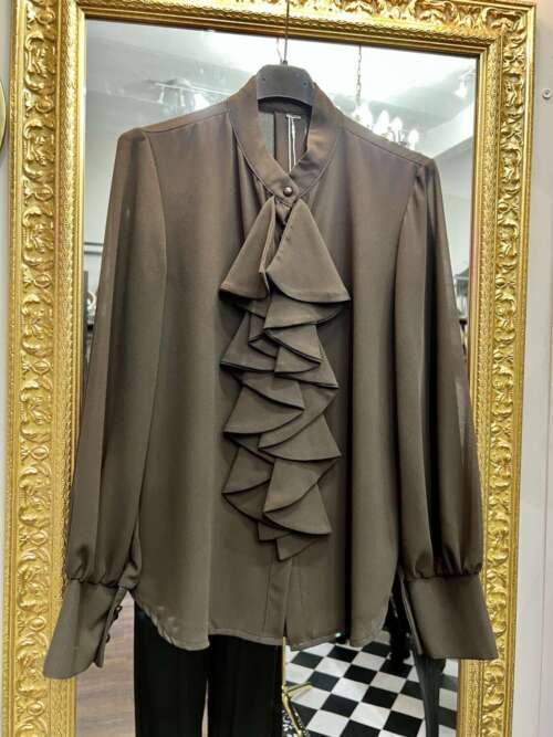 Camicia in Chiffon con Rouches Cioccolato
