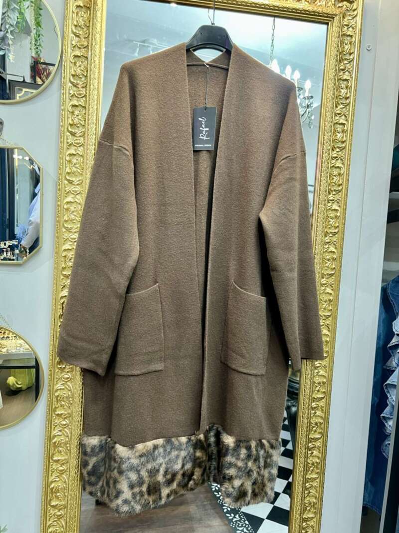 Cardigan con Bordo in Ecofur Cioccolato