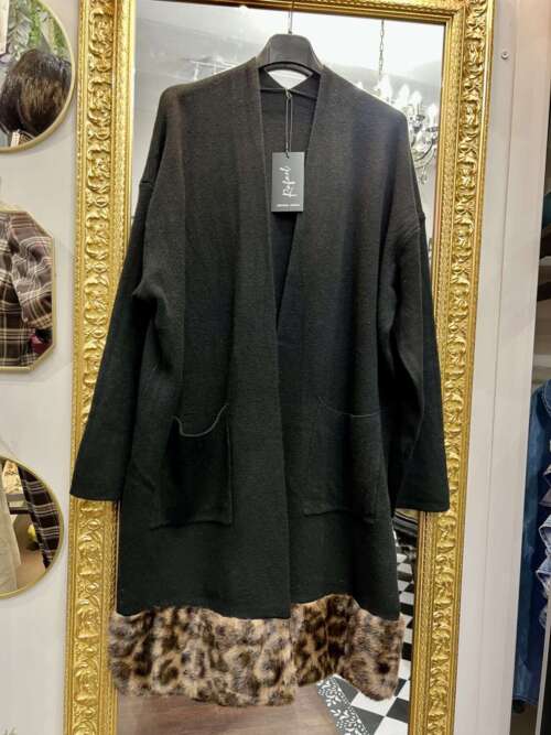 Cardigan con Bordo in Ecofur Neri