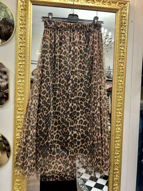Gonna in Tulle Plissè Leopardata