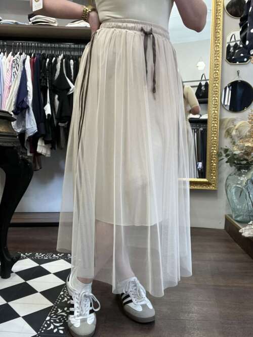 Gonna in tulle righe laterali Beige