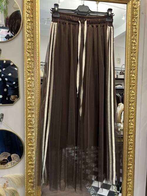 Gonna in tulle righe laterali Marrone