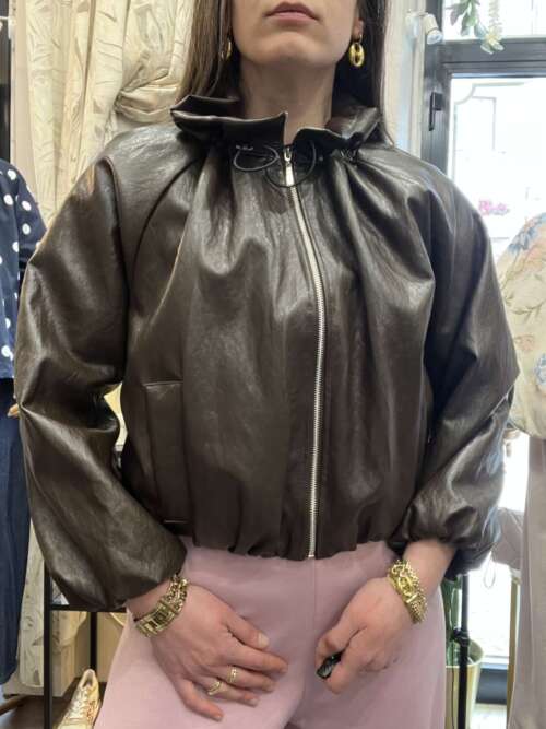 Bomber in ecopelle collo riccio Marrone