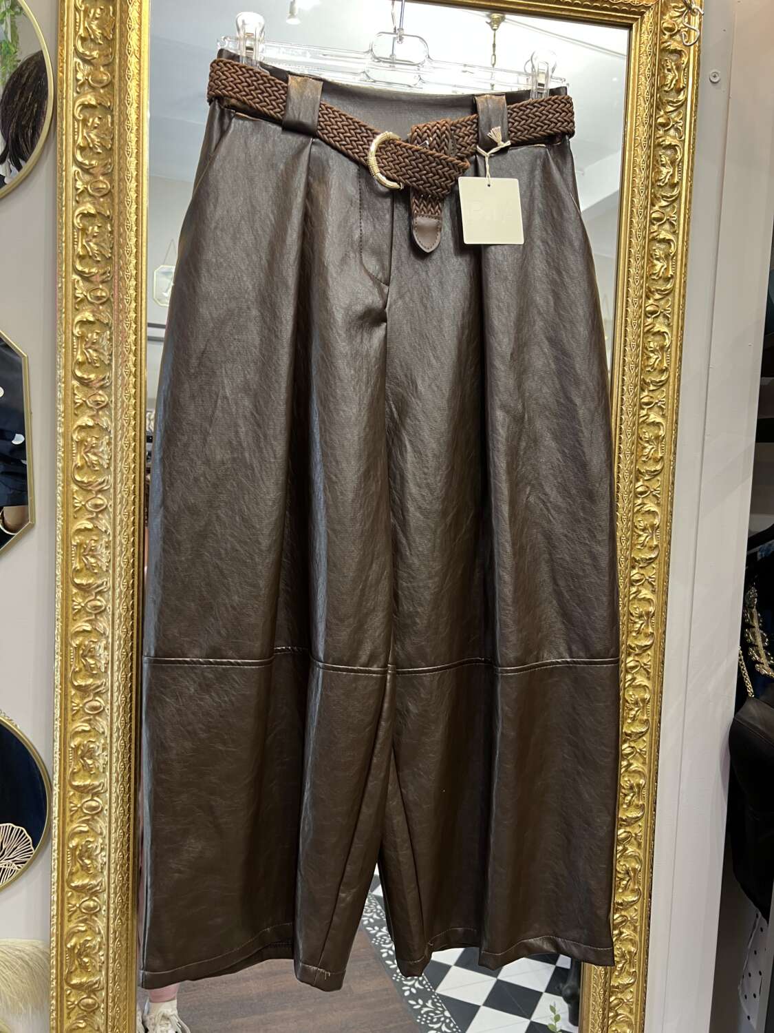 Pantaloni ecopelle cropped Marrone