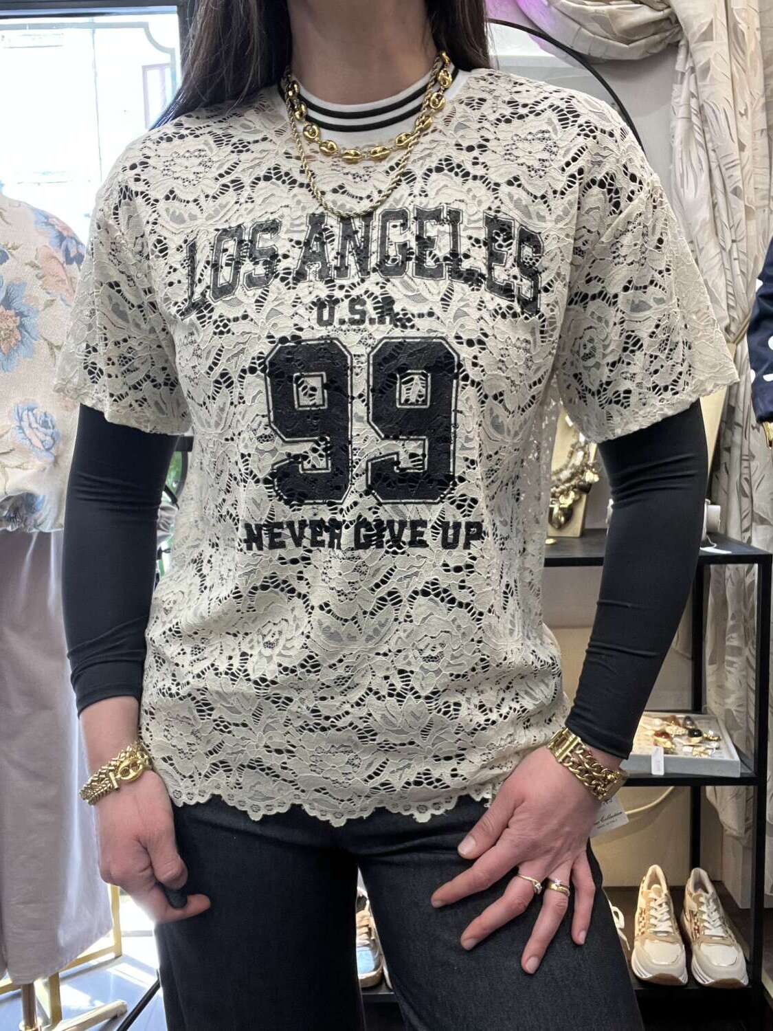 Maglia football pizzo Beige