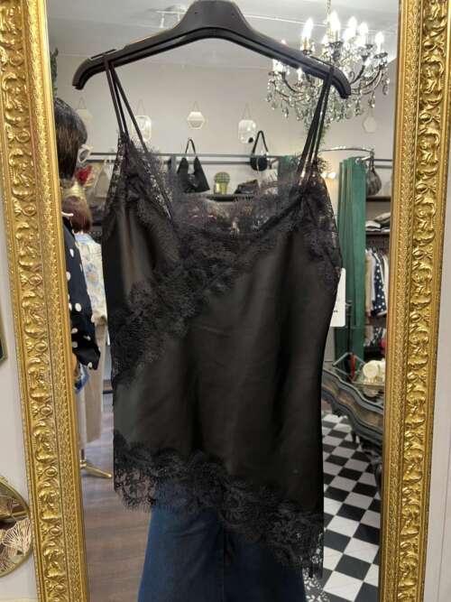 Top in satin asimmetrico pizzo Nero